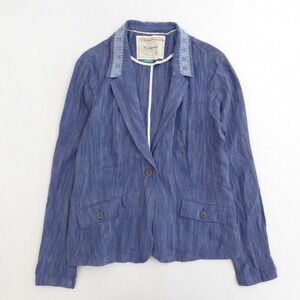 Cartonnier Anthropologie Winona Linen Embroidered Lightweight Blazer Blue Sz 14